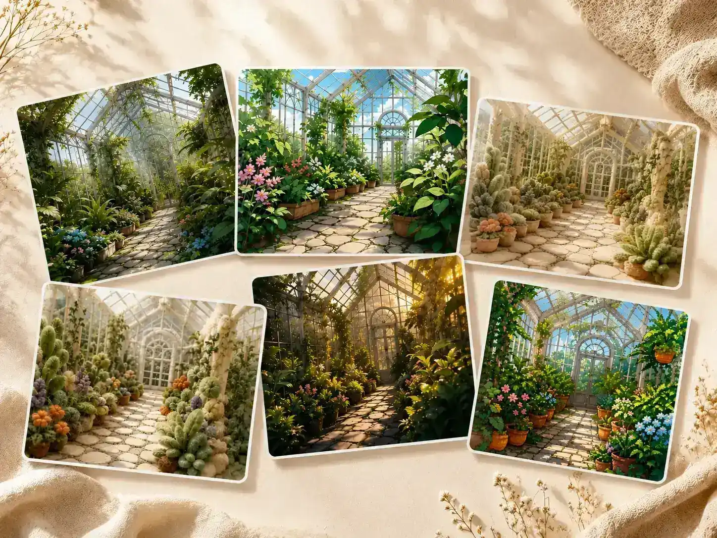 Reference AI filter case showing greenhouse variations in anime, 3D, felt, cinematic, and pixel looks.