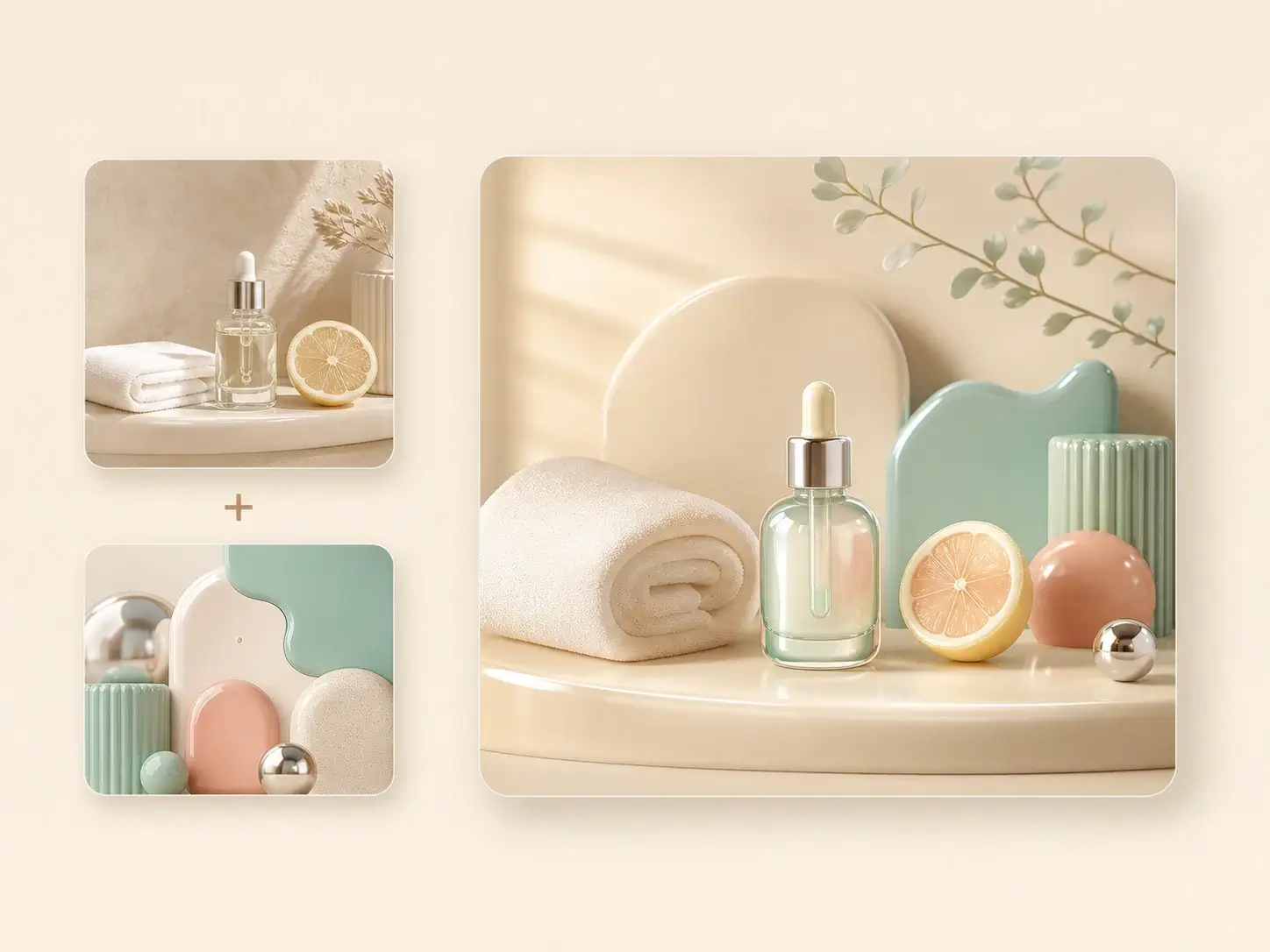 AI filter case using a 3D glass reference to refresh a skincare product photo.