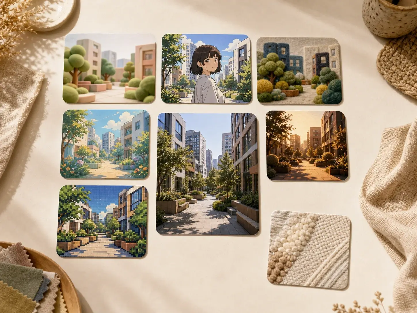 AI photo filter step choosing clay, anime, felt, cinematic, pixel, or custom reference cards.