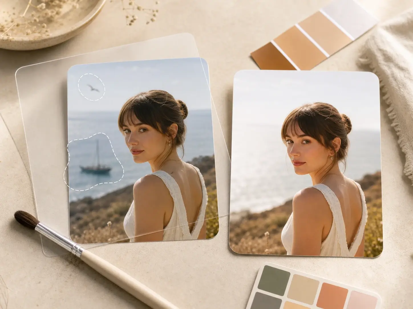 Open photo editor to remove distractions and correct color with local mask editing.