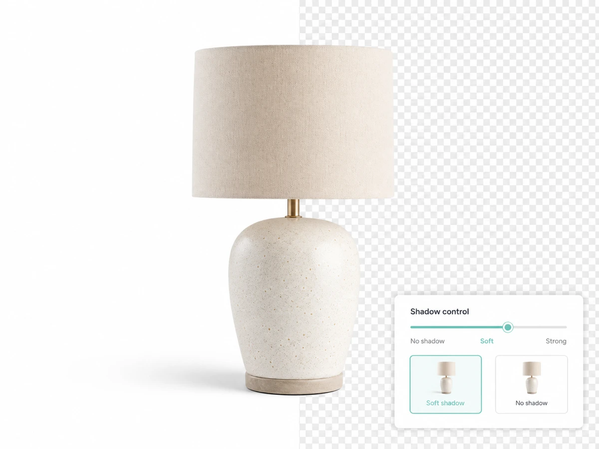 AI background remover feature comparing natural product shadow controls.