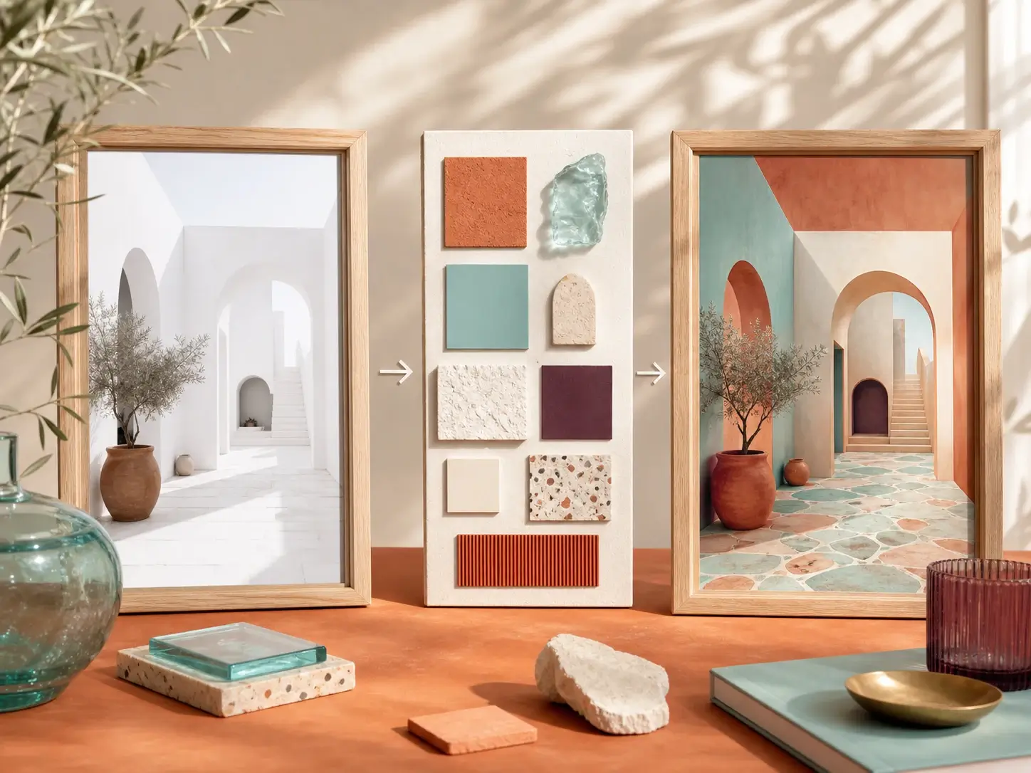 AI filter preview showing a source product photo, style board, and same subject filtered result.