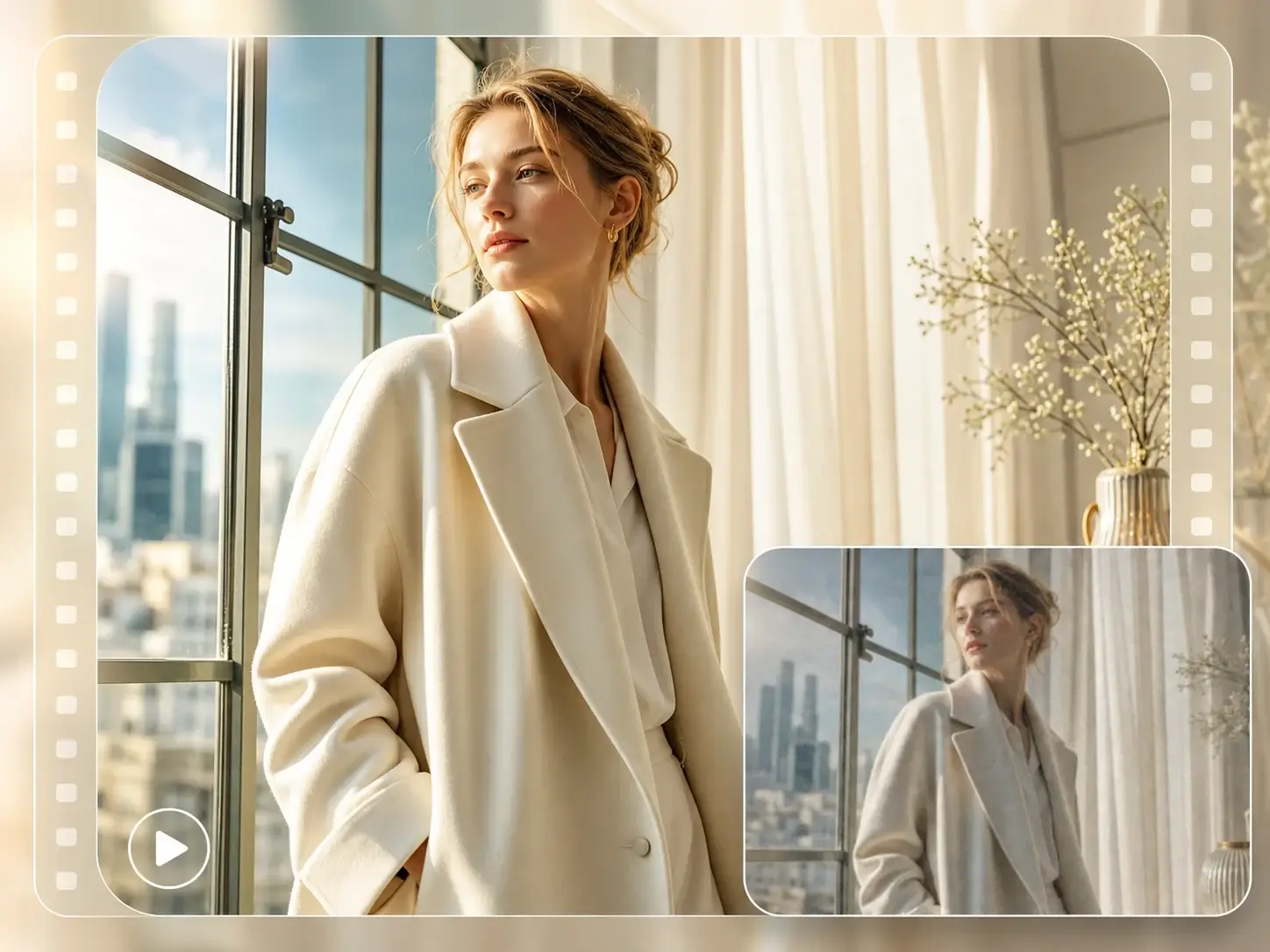 Video enhancer workflow preview showing soft footage improved into a cleaner HD clip.