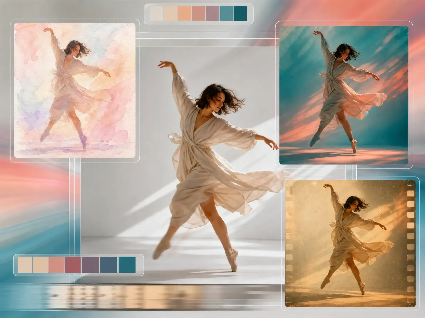 Video stylizer capability preview showing one clip rendered into several visual styles.
