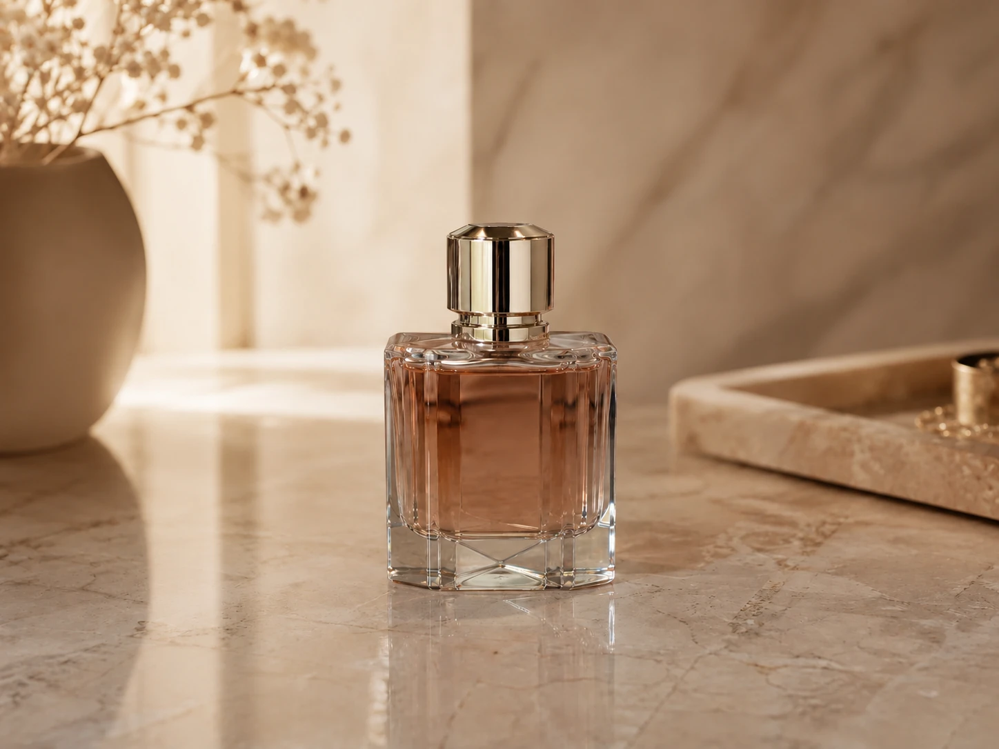 AI photo editor example changing the background behind a product photo. edited photo