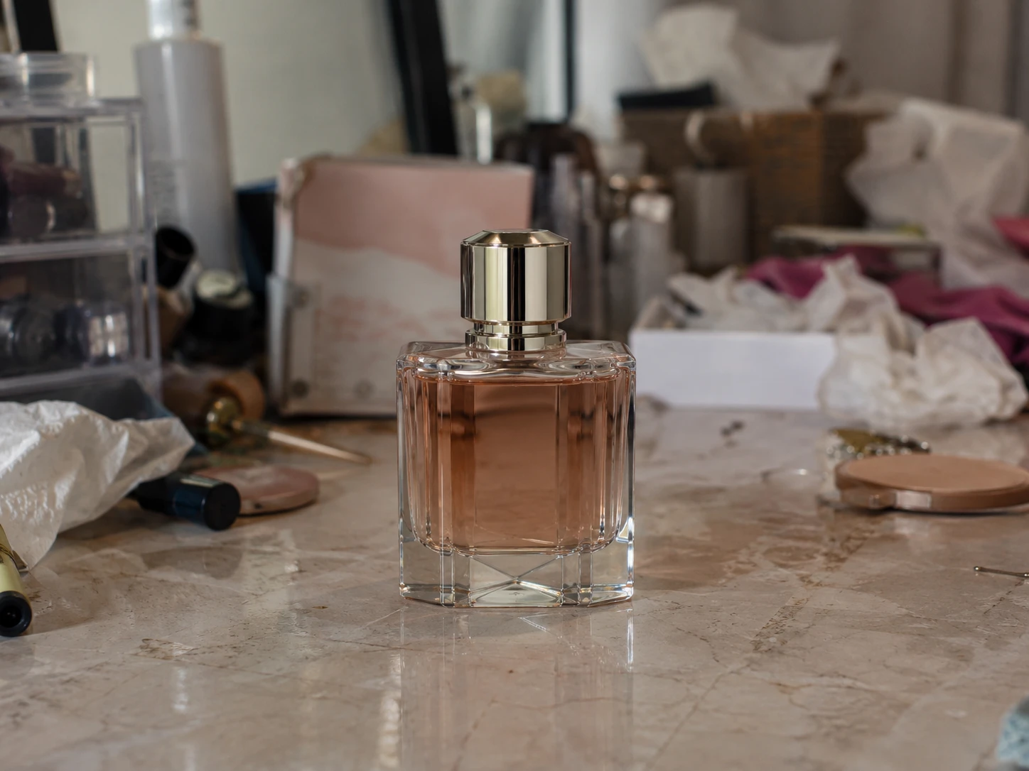 AI photo editor example changing the background behind a product photo. original