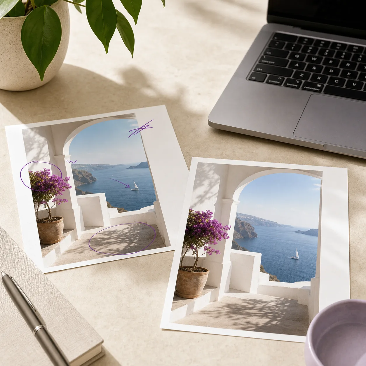 AI photo editor feature showing prompt-based image editing instructions.