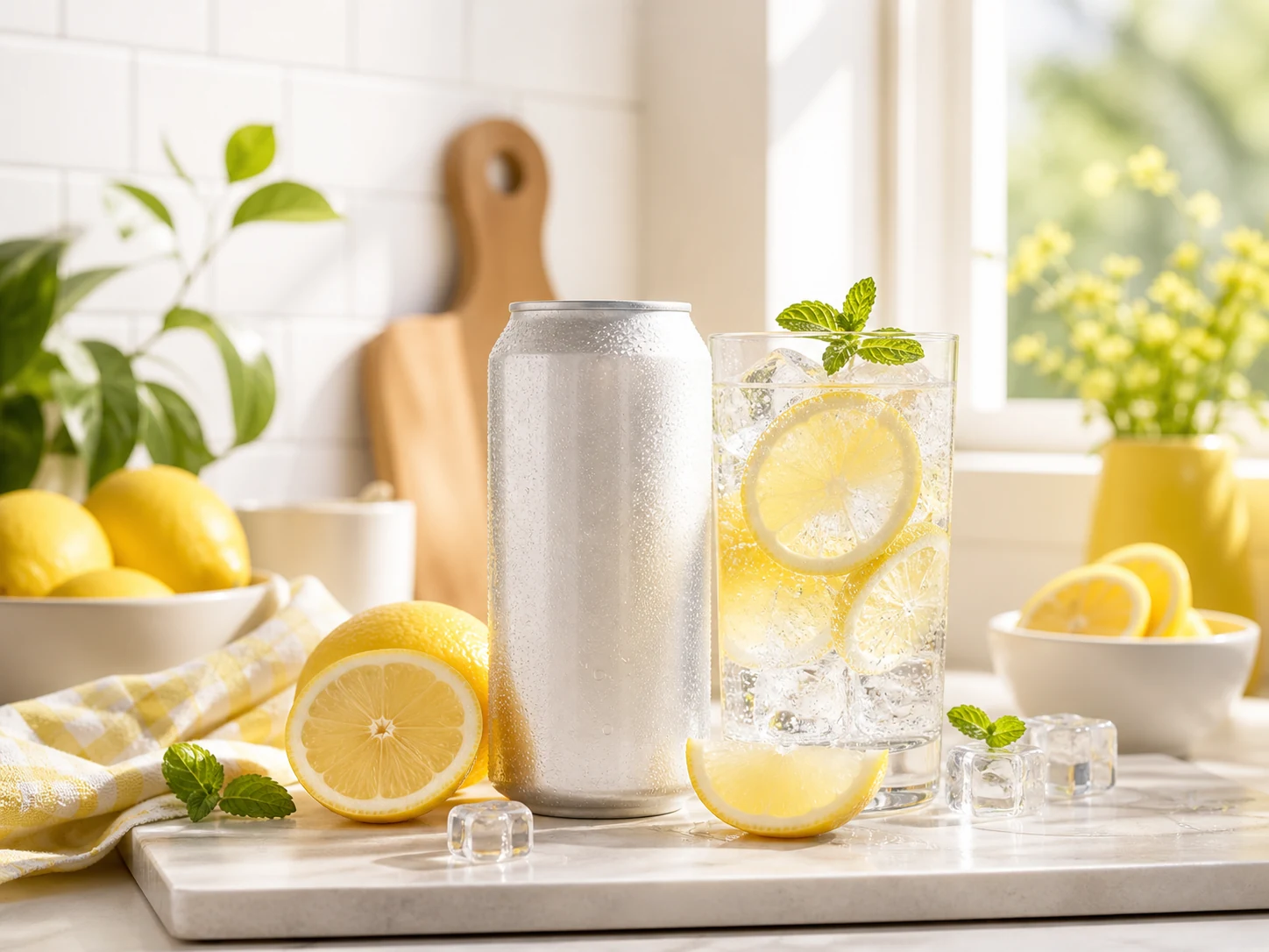 Product visual maker creator post with a bright citrus drink still.