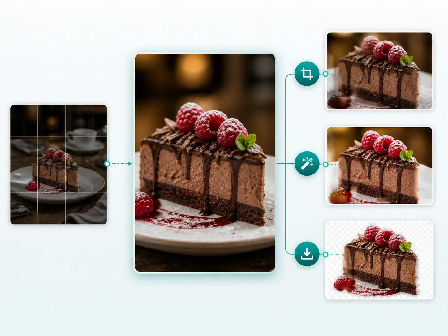 Visual dessert yang dihasilkan disempurnakan melalui pemotongan, edit, dan ekspor.