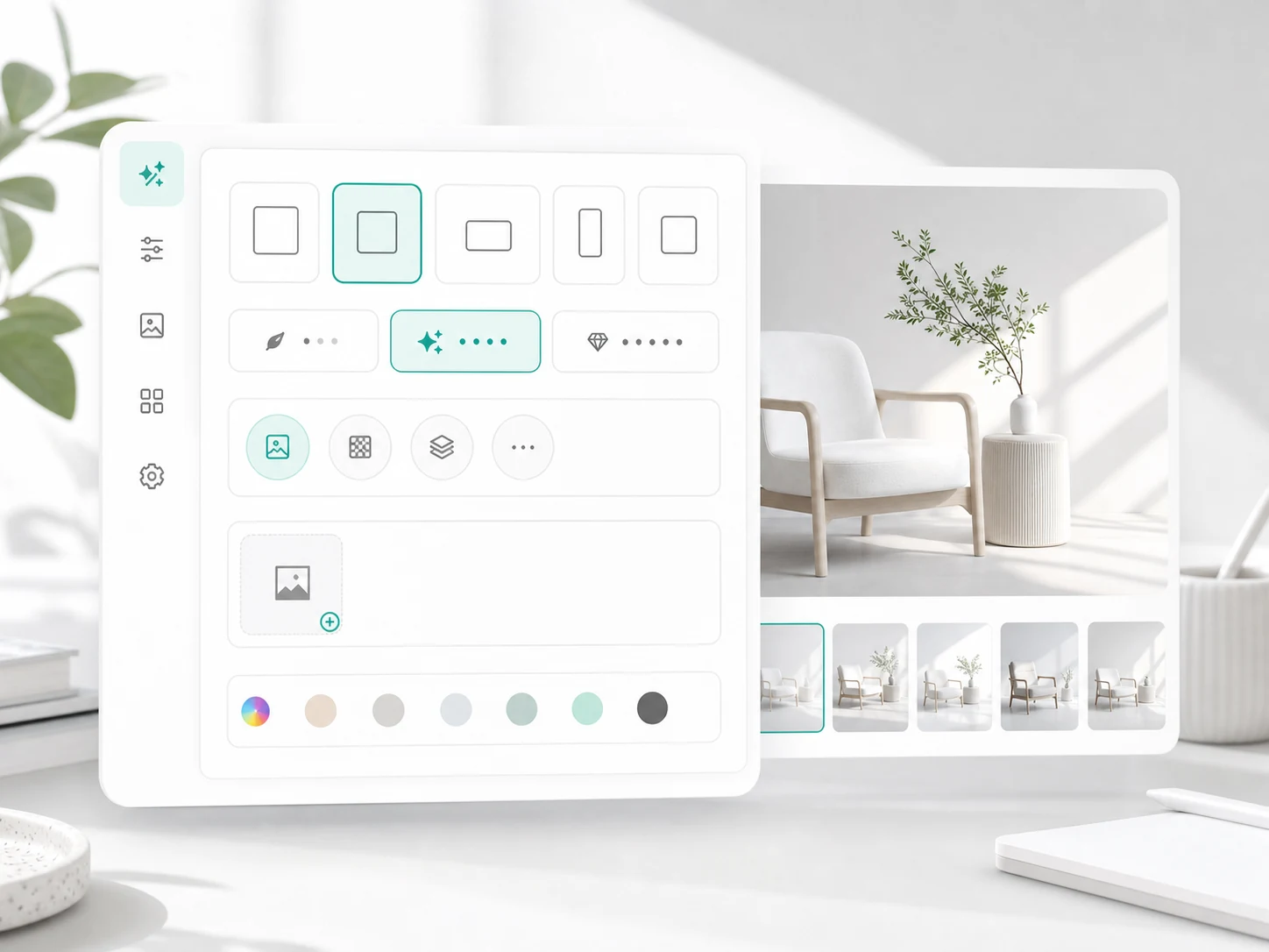 Text to image settings step choosing ratio, quality, format, and reference input.