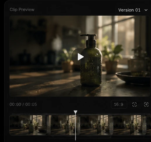 Text to video generation step showing a short clip ready for workflow handoff.