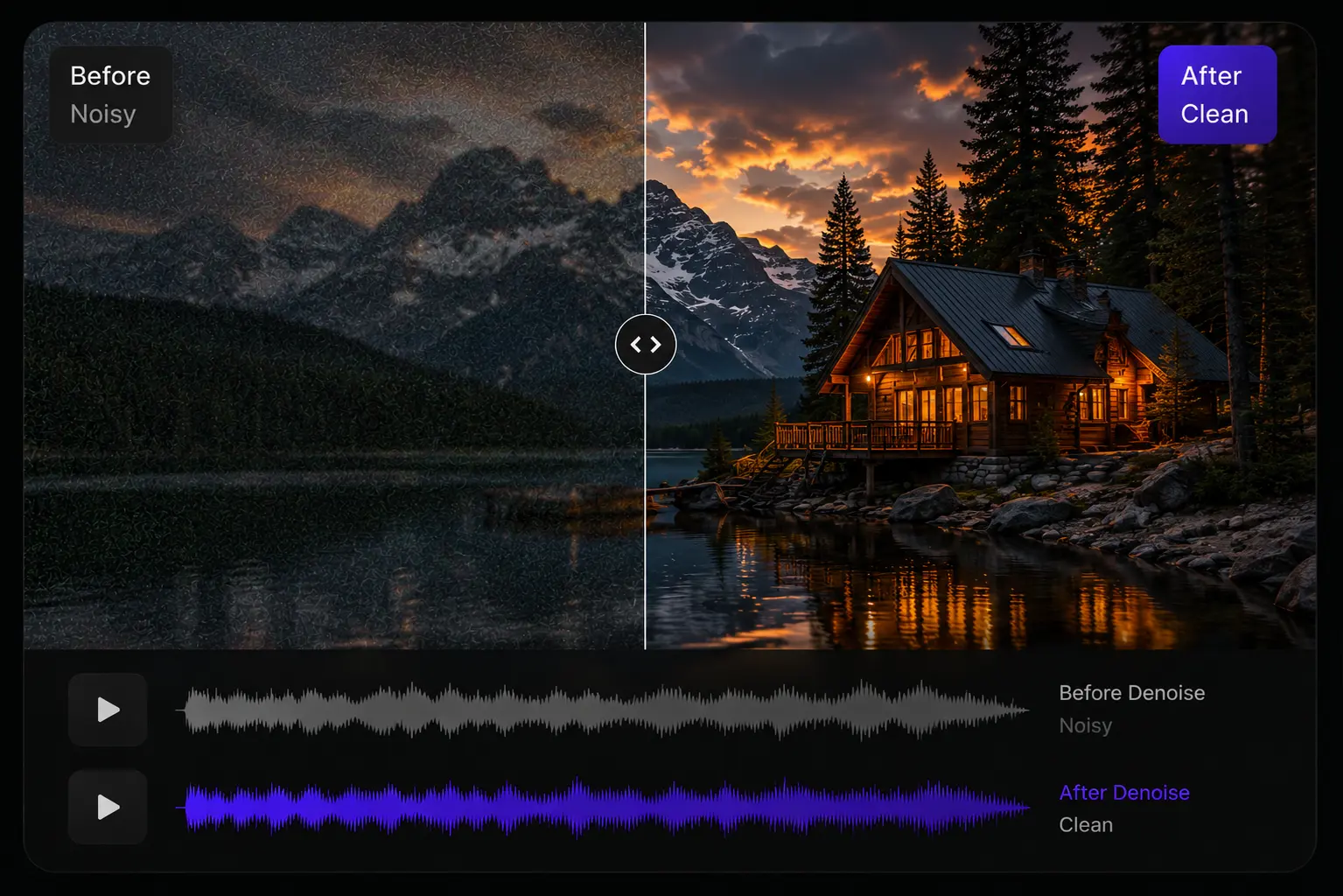 Try audio denoise to clean voice tracks after enhancing video footage.